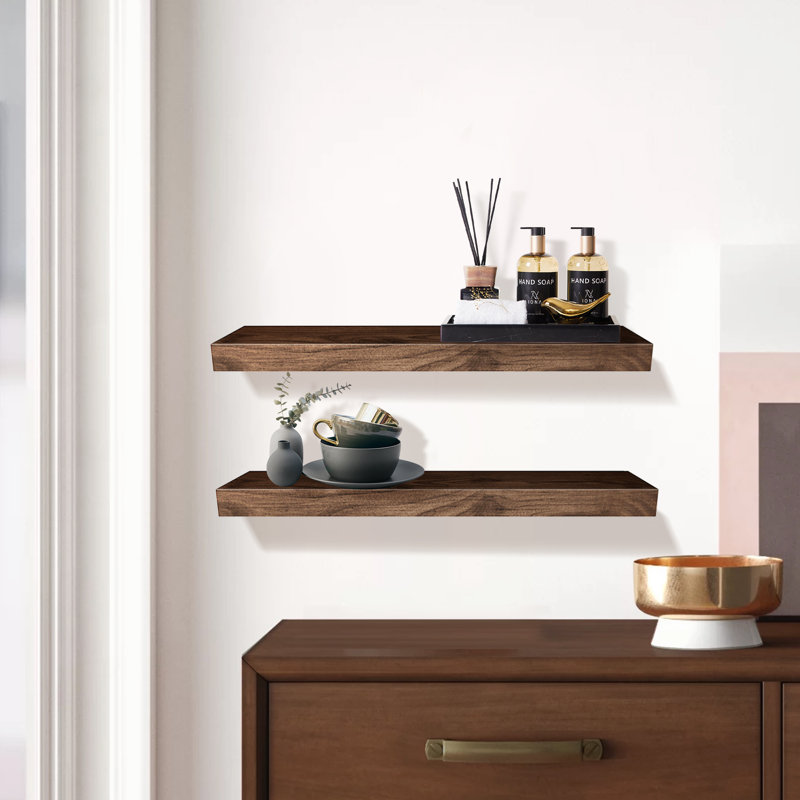 Dodgen 2 Piece Solid Wood Floating Shelf, Brown, 30" H x 6.3" W x 1.57" D