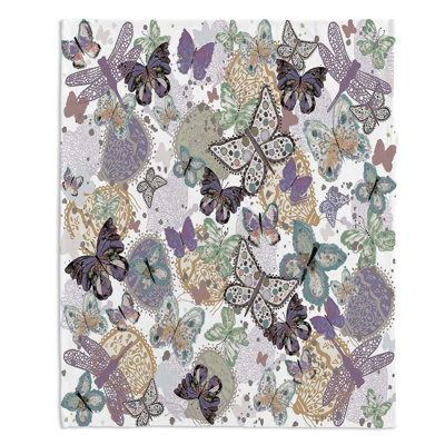 Couverture sherpa doux vert pâle papillons