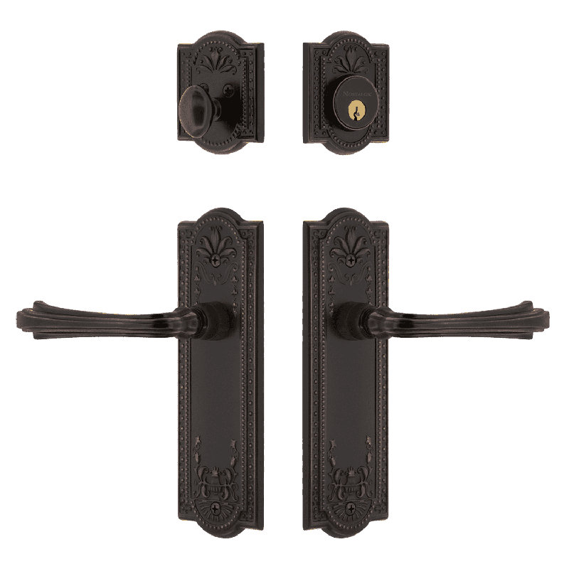 Nostalgic Warehouse Meadows Entry Set with Fleur Lever, Timeless Bronze, 2.75