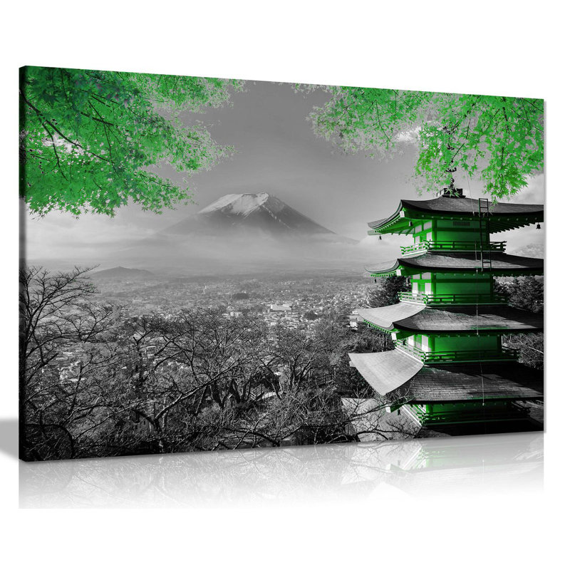 Japanese Temple In Autumn - Wrapped Canvas Print, Green, 20cm H x 31cm W