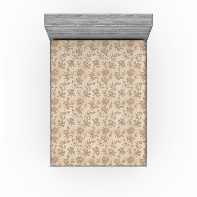 Drap-housse Ambesonne, Coquille d'œuf, taupe chaud / floral, Drap-housse de taille très grand