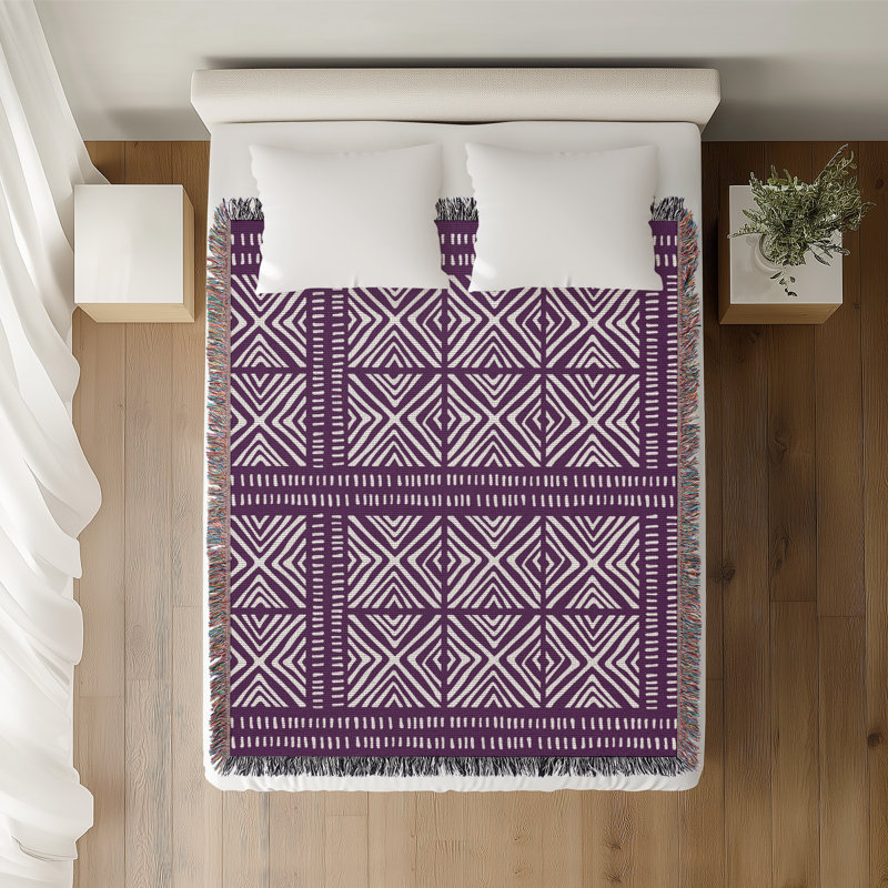Jeté en coton Thora Tribal, 50 x 70, Mauve