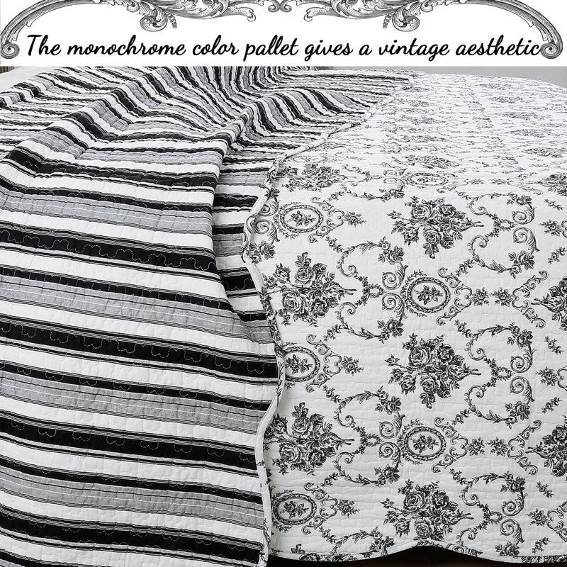 Black and White Cotton Full Quilt Set