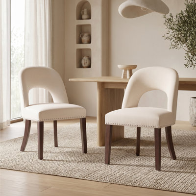 Set of 2 Upholstered Dining Chairs with Nailhead Trim, Chenille Modern  Kitchen Side Chair with Solid Wood Legs