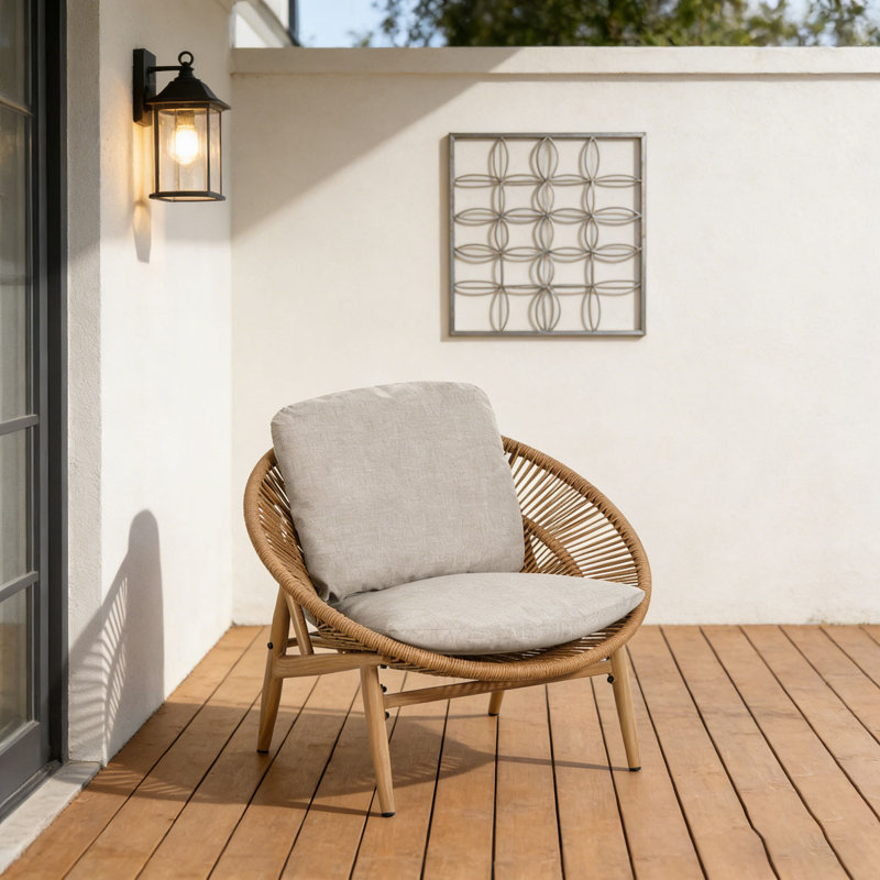 Chaise longue d'extérieur en osier, Beige, Brun clair-1