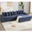 Canapé modulaire en L 110,75 po, canapé modulaire en velours côtelé, avec porte-gobelet mobile, porte-gobelets, 8 coussins décoratifs, poche latérale, déplier en lit, bleu-118054472