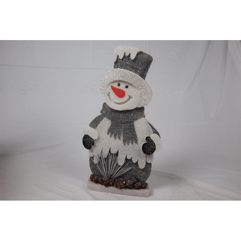 Grey Snowman Tabletop Christmas Decoration with Silver Glitter and Foam Finish, 29.5 cm x 41cm x 5cm