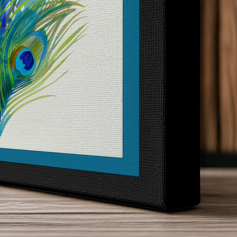 Peacock Feather Study Botanical - Wrapped Canvas, 30x20 - 76.2 x 50.8 cm, Black Border