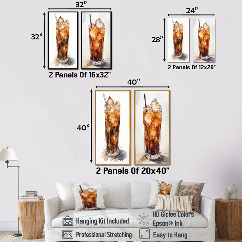 Ensemble de 2 impressions murales froides en verre froid, Cadre noir, H 40 po x l 41 po