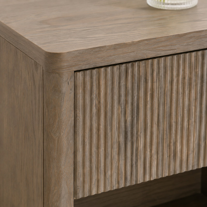 Table de chevet cannelée avec rangement pour tiroir, grande table de bout pour chambre à coucher et salon, grège