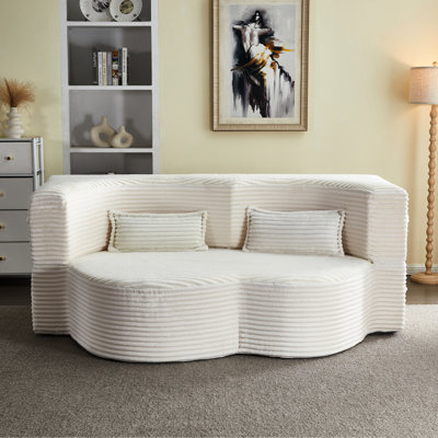 Lit pliant convertible beige, lit double, velours côtelé, structure en mousse, 2 sièges, coussins, sans assemblage, convient au cadre, bon jeu