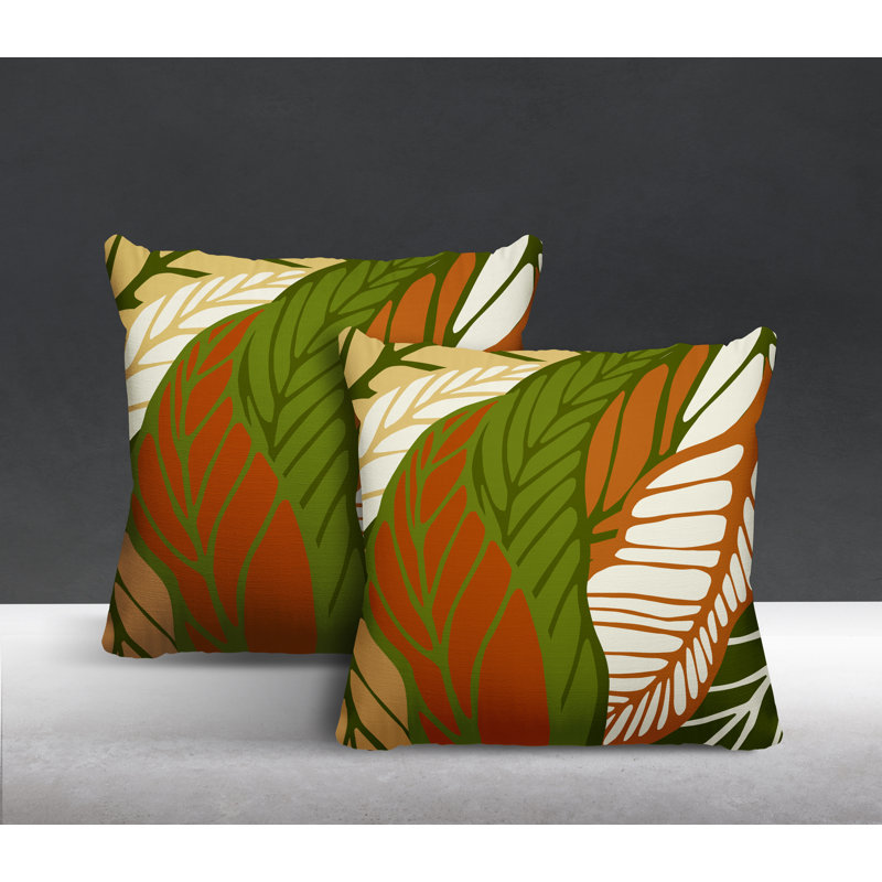  Coussin décoratif floral intérieur / extérieur réversible, L 17 po x H 17 po, Vert