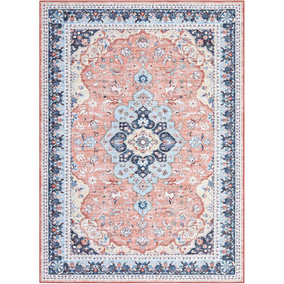 Washable Area Rug for Living Room, Bedroom, Dining, Vintage, Non-Slip, Stain-Resistant
