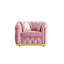 Canapé Chesterfield de 40,6 pouces de style Mid-Century moderne à 1 place, canapé en velours de luxe rose et doré pour fauteuil de salon avec décoration en acier inoxydable et 2 coussins décoratifs-1642461959