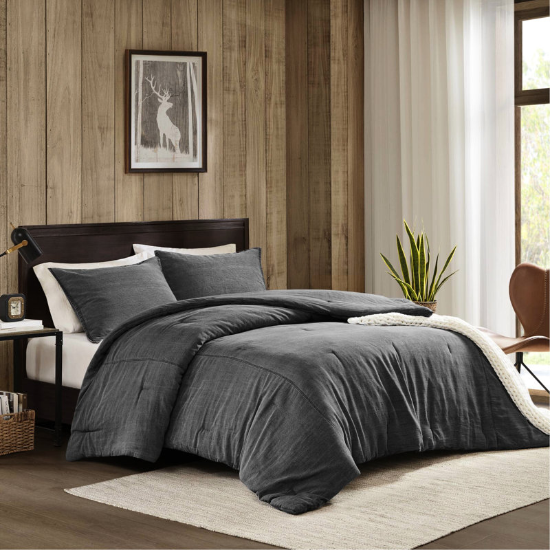 Édredon pour lit simple / simple TG 2 pièces en gris, 100% coton sergé délavé, douceur, tout, design polyvalent pour tout décor, standard 100, coton surdimensionné, sensation douillette, élégance intemporelle,