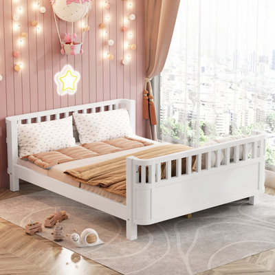 Wood Low Profile Bed With Rails For Girls And Boys
