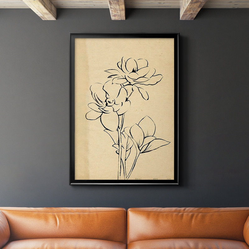 «Magnolia S croquis II», reproduction encadrée de qualité supérieure - prête à être accrochée, Noir, L 18,5 po x H 24,5 po