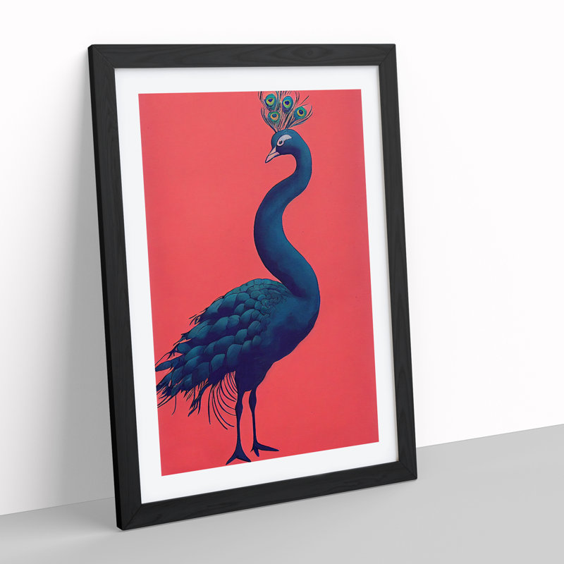 Modern Peacock - Single Picture Frame Print, Black, 64cm H x 46cm W x 2cm D