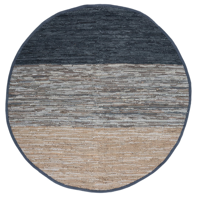 Grund Hand Woven Leather/Cotton/Jute Rug in Blue/Gray, Round 7'