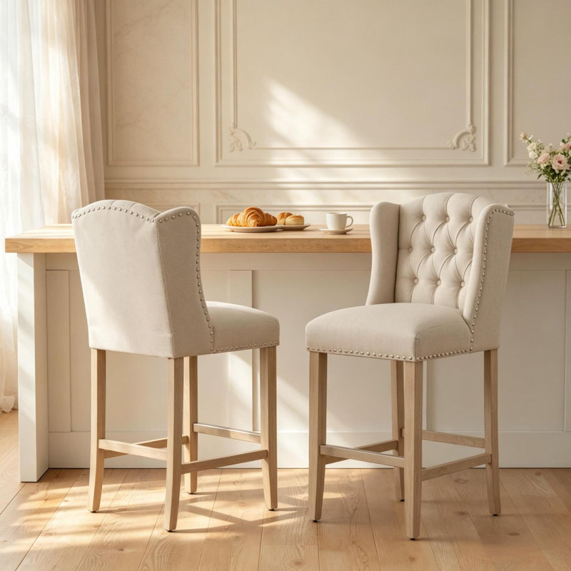 Tabourets de bar confortables, pieds en bois, chaises capitonnées pour la cuisine