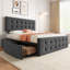 Structure de lit plateforme grand tapissier avec 4 tiroirs de rangement - Tête de lit capitonnée à boutons - Support de lattes en bois - Aucun sommier nécessaire - Couleur: gris foncé (YS188-5) - Taille: GRAND-996789076-996789067