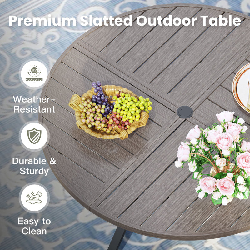 6-Person Round Patio Dining Set With Stackable Textilene Chairs, Brushwood Gray/Black
