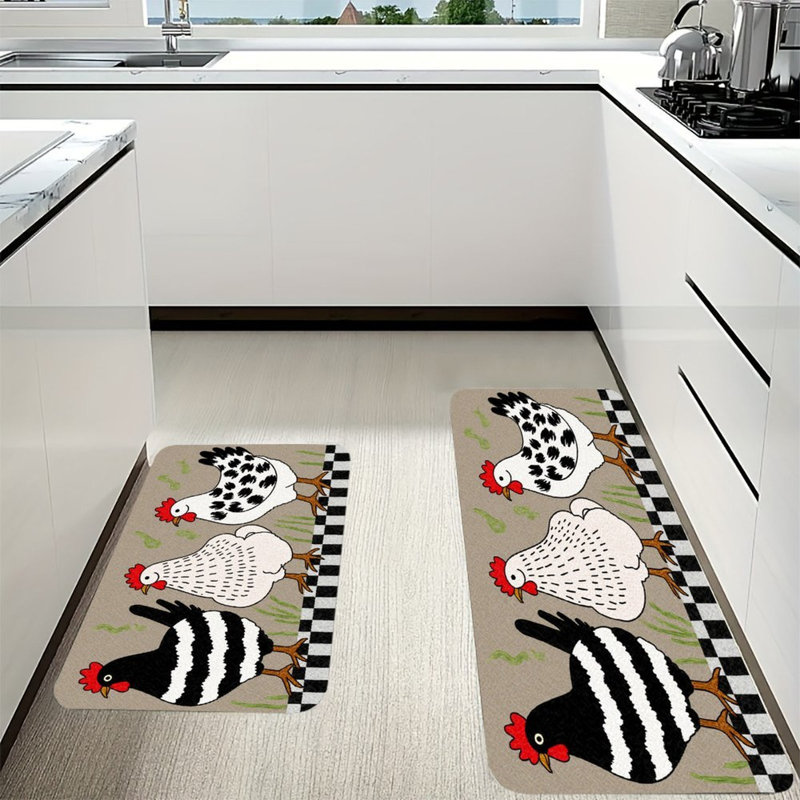 Ensemble de 2 poulets de ferme et tapis de cuisine