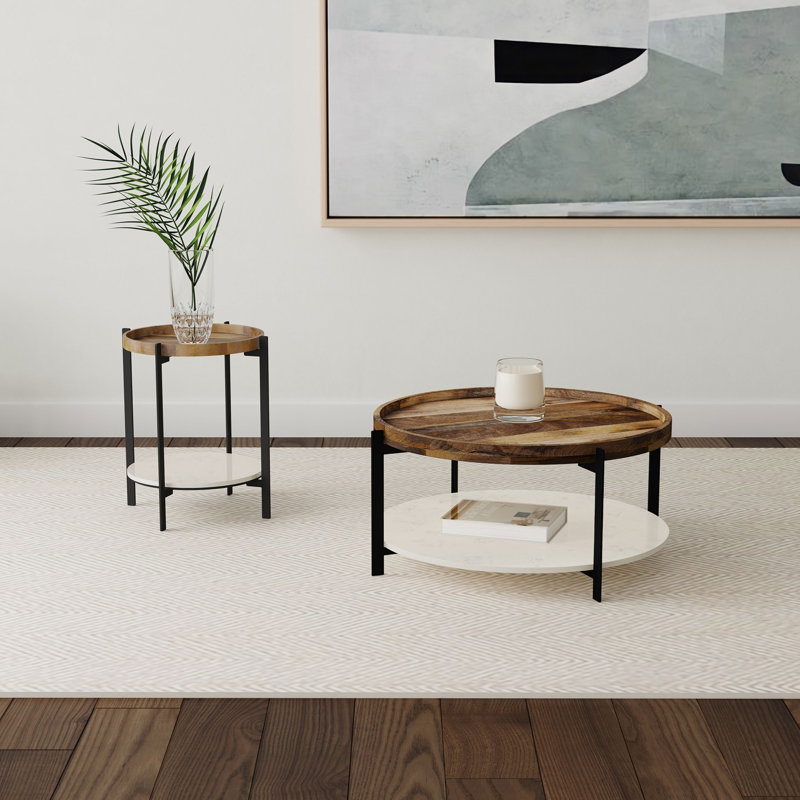 Table de bout ronde naturelle et noire