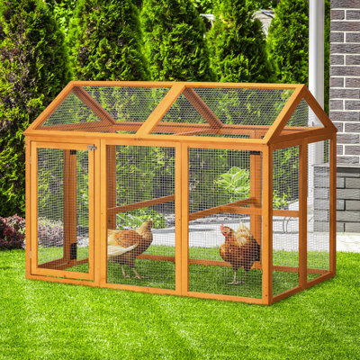 Pawhut Chicken Run, Wooden Large Chicken Coop, Combinable Design With Perches & Doors For Outdoor, Backyard, Farm, 4.6' X 2.8', Nature Wood