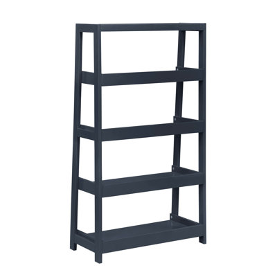 Bibliothèque à 4 tablettes en bois bleu marine sophistiqué pour la présentation et l'organisation de la chambre à coucher