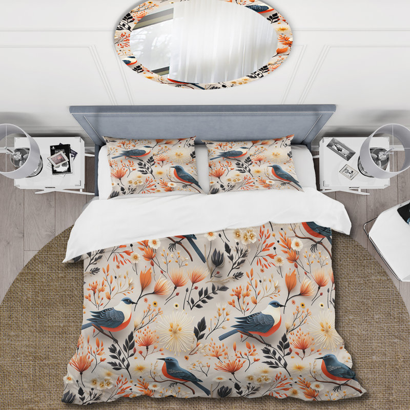 Literie Blooming Scandinavian Bird Elegance I, Housse de couette simple + 1 taie décorative stan