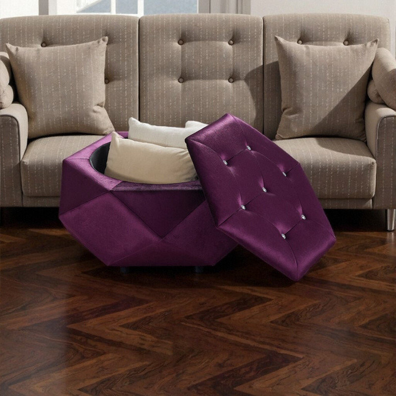 Repose-pieds capitonné avec rangement 34 po, Mauve