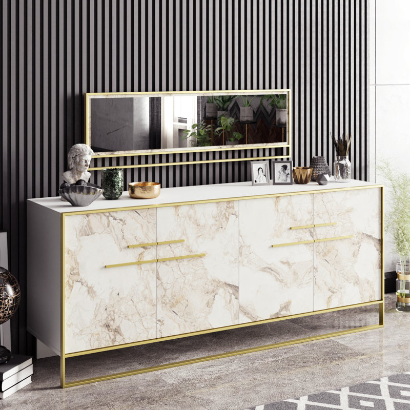 Braddy 179.9cm Sideboard, White/Gold