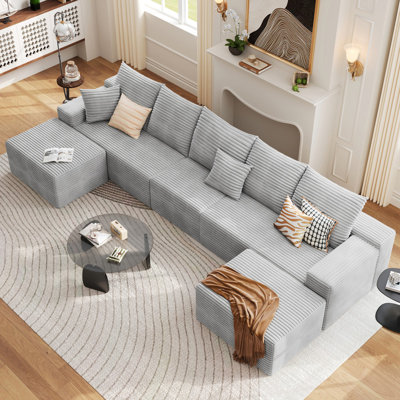 167" Modular Cloud Sectional Sofa With 2 Ottoman,Modern Minimalist Upholstered Boneless Couches, Comfort U Shaped Sofa For Living Room,Deep Seat Corner Couch,No Assembly Required,7 Seater