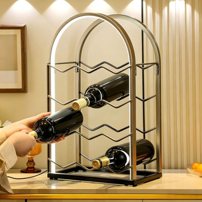 Tabletop Wine Holder Stand, Freestanding Modern Metal Gold Wine Rack
