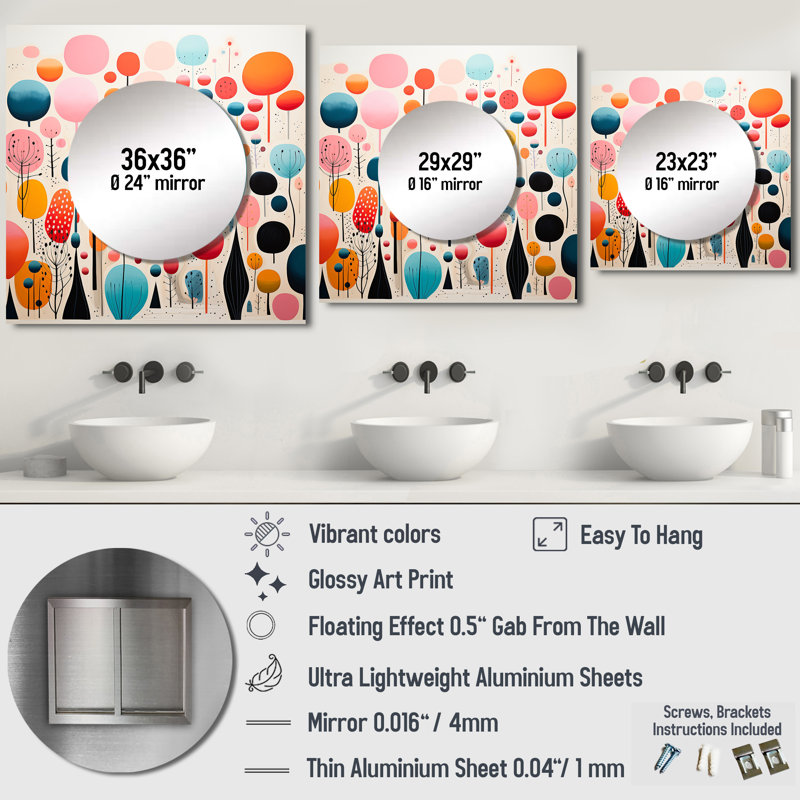 Rontavia - Décoration murale miroir de formes abstraites carrées pour chambre à coucher, 23 po x 23 po