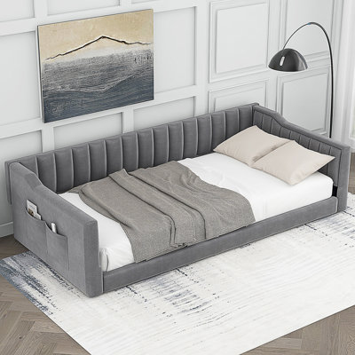 Twin XL Size Upholstery Daybed And Side Storage Pocket