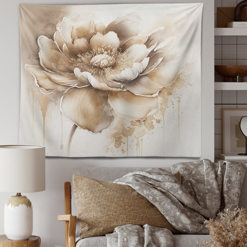 Tapisserie en polyester beige à motif floral IV, H 50 po x l 60 po