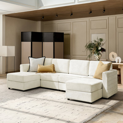  Canapé modulaire à rangement large avec deux repose-pieds de 124,5 po Jagger