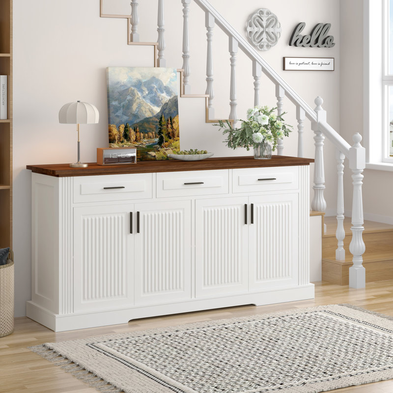Buffet 63 "avec rangement cannelé avec rangement, Blanc