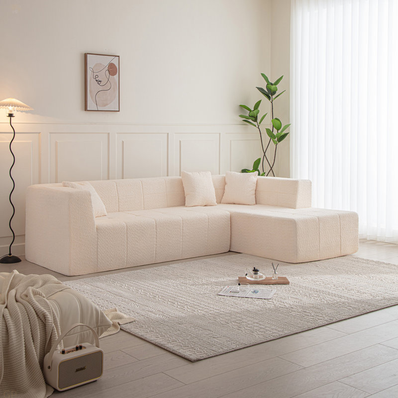 Canapé modulaire en L 105,5 po, canapé modulaire en L capitonné à assise profonde avec méridienne pour salon, Polyester beige