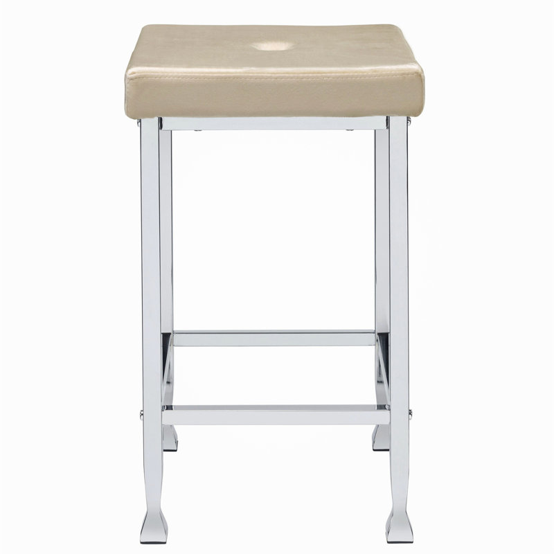 2 tabourets à hauteur de comptoir rembourrés beige et chrome 2 pièces