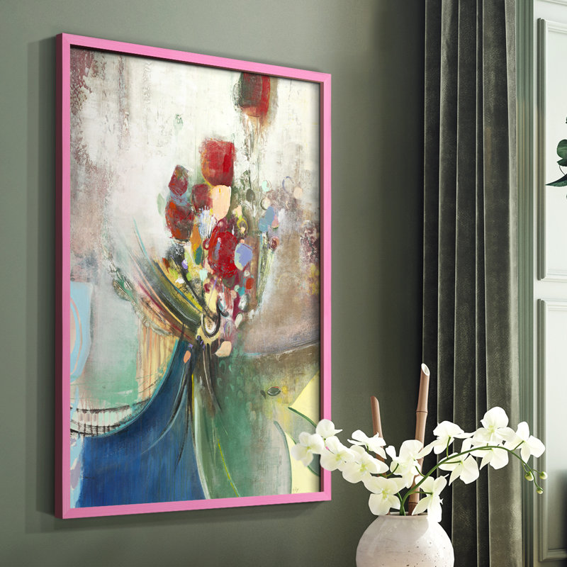 Celebration II Framed Print - Solid Wood, Pink, 10" H x 8" W