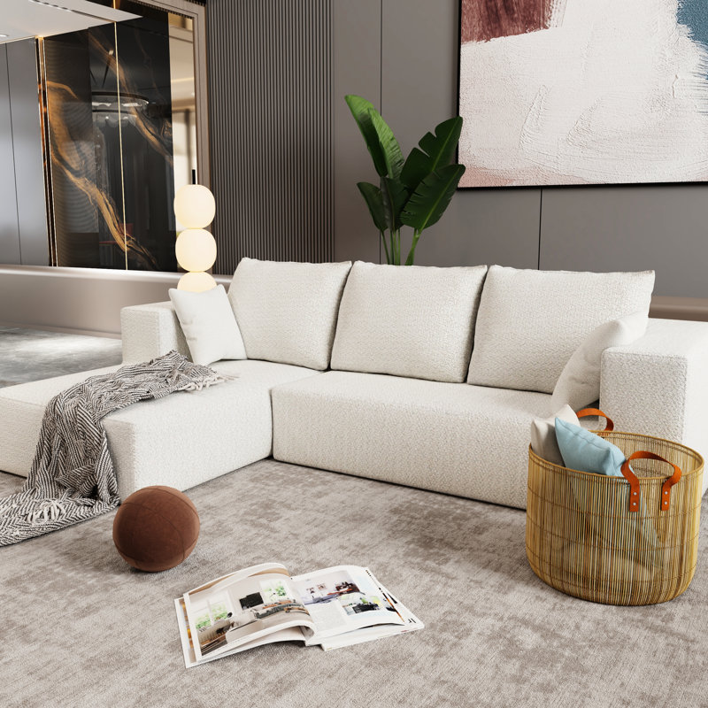 Combinaison du coin gauche et lit de teinte beige, éponge haute densité, surface en lin usé, lit à motifs variés, mousse viscoélastique de résilience, tissu délicat, agencement de mobilier modulaire