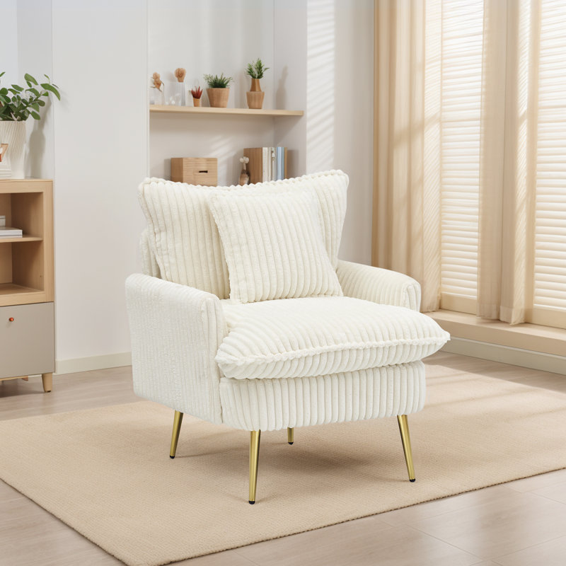 Fauteuil d'appoint rembourré 30,26 po de largeur, Velours côtelé blanc cassé