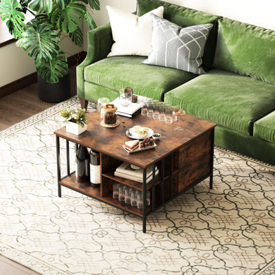 Table basse à plateau relevable, 31,5 po multifonctionnel pour le travail à la maison, compartiment caché et 3 tablettes, capacité de 110 lb, surface facile à nettoyer, espace de rangement à hauteur réglable convenant aux petits espaces