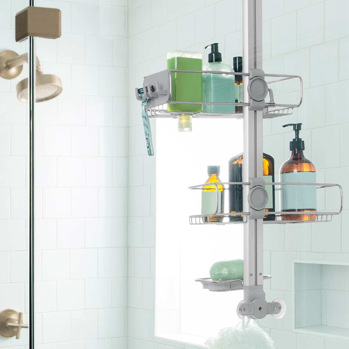 Simplehuman Adjustable Shower Caddy, Stainless Steel and Anodized Aluminum, Over Door