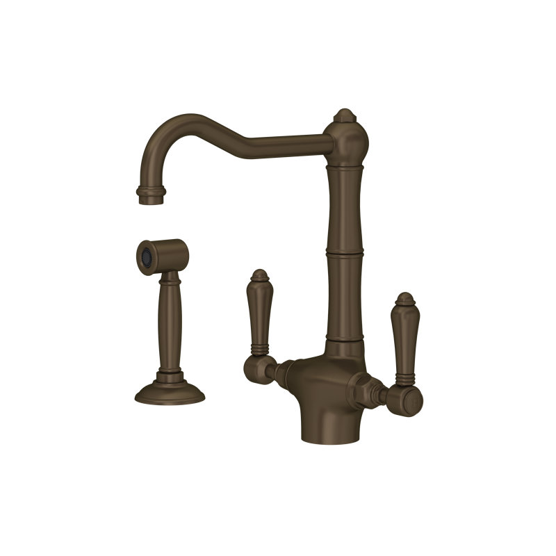 Acqui Two Handle Kitchen Faucet With Side Spray, Tuscan Brass