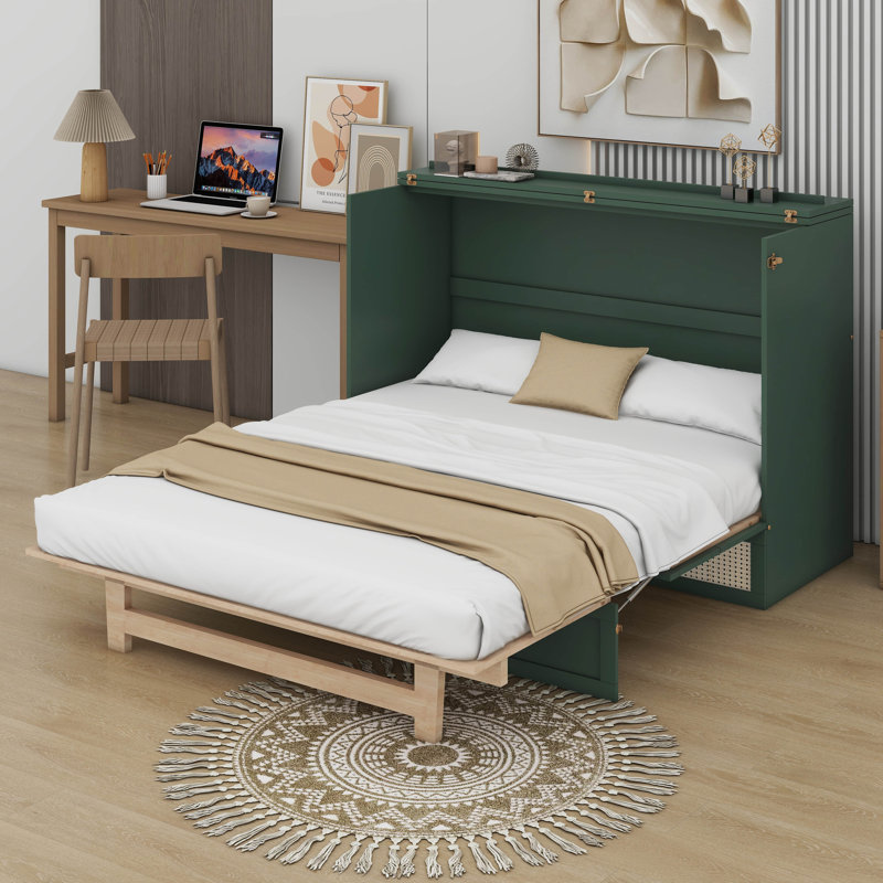 Lit escamotable avec grands tiroirs Anassi, Vert, Grand
