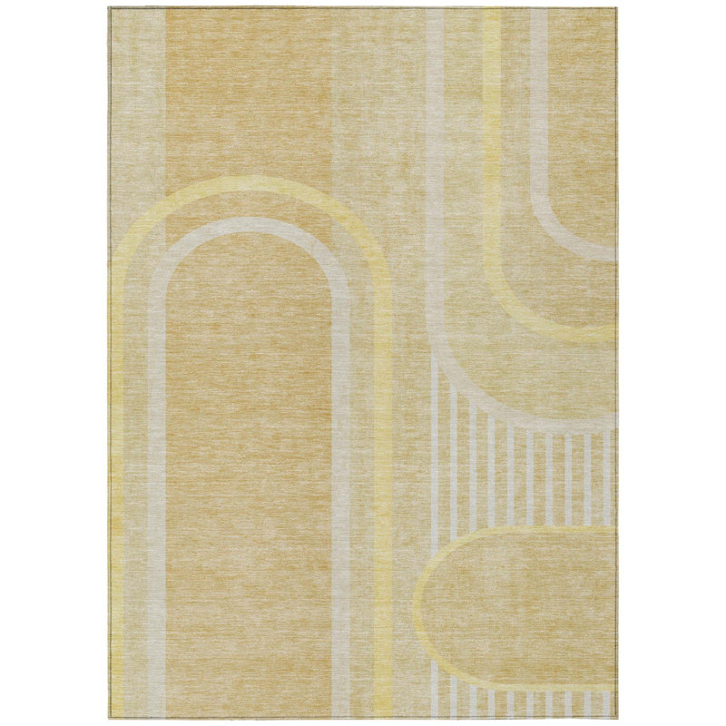 Tapis intérieur lavable abstrait 3 pi x 5 pi beige